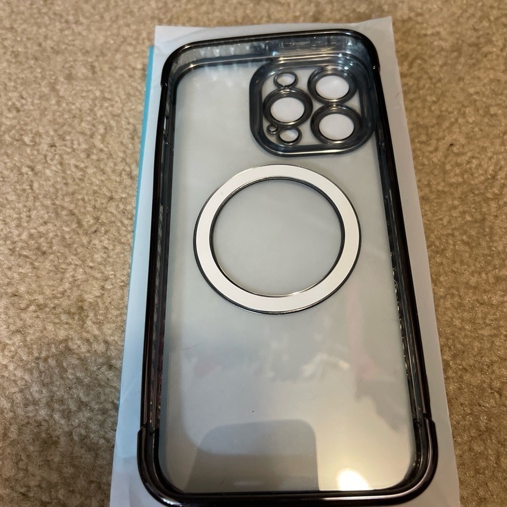 Magnetic Clear Case for iPhone 15 Pro Max Black Bumper Lens Protection